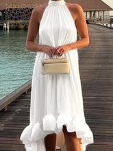 LIZAKOSHT  -  Fashion Irregular Sleeveless Halter Evening Dress Sexy Women Solid Color Loose Party Dress Elegant Off Shoulder Pleat Long Dress